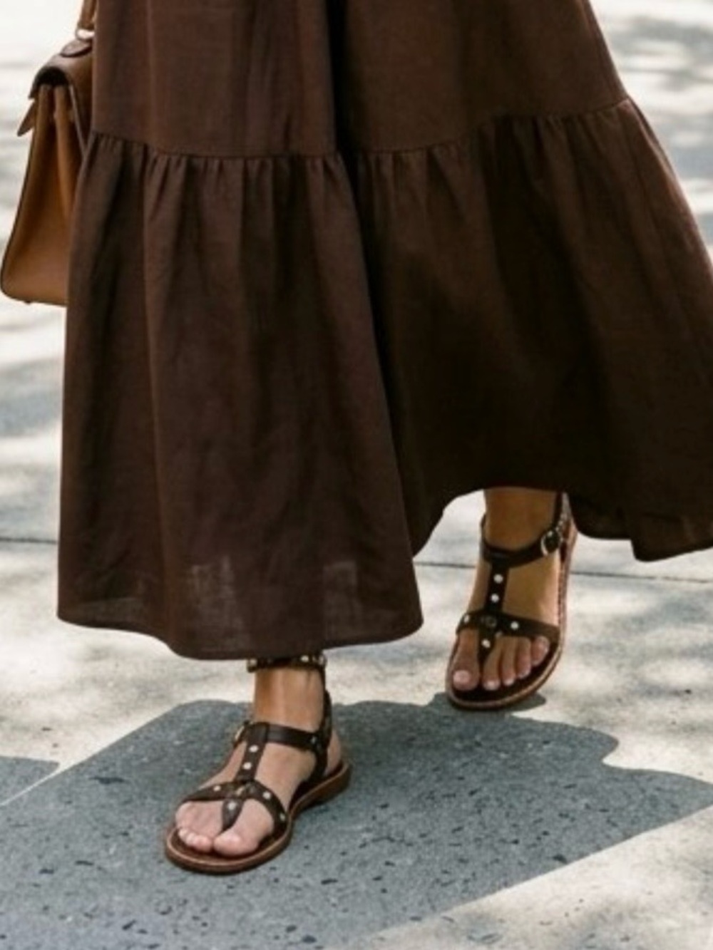 Manolo Blahnik Etna Brown Leather Studded T Strap Sandals 41 11 Luxury Designer